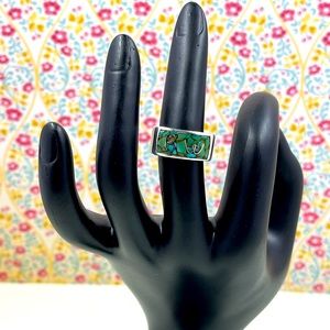 Vintage Handmade Sterling Silver and Turquoise Chip Initial Ring